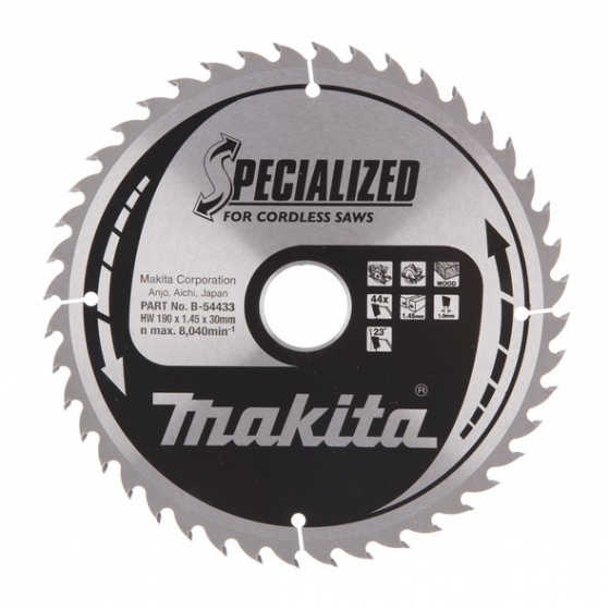 Makita B-54433 Lame Carbure Bois ø190x30x1.45mm 44dts ''Specialized''