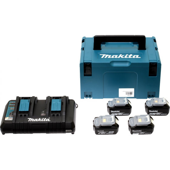 Makita Pack Énergie 18V Li-Ion 5.0Ah (4 batteries + 1 chargeur double) avec coffret MAK-PAC (197626-8)