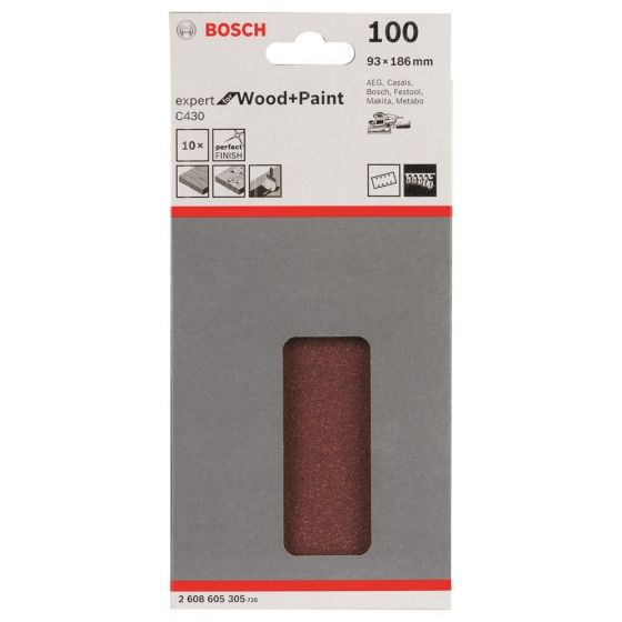 Bosch Pack de 10 Abrasifs Velcro 93x186 C430 Expert for Wood and Paint Bosch Pack de 10 Abrasifs Velcro 93x186 C430 Expert for Wood and Paint