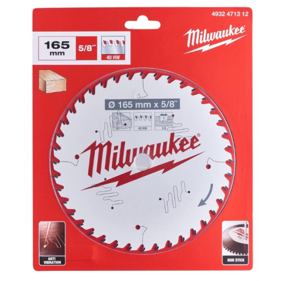 Milwaukee Lame de scie circulaire Bois Ø165x16x40Dts ATB (4932471312) Milwaukee Lame de scie circulaire Bois Ø165x16x40Dts ATB (4932471312)