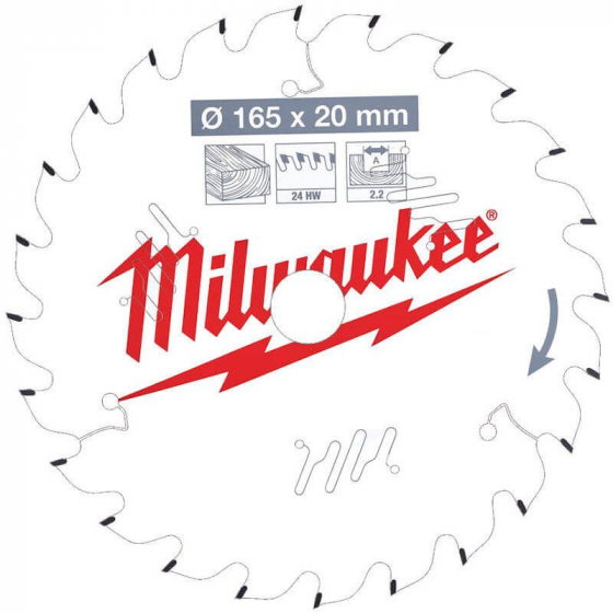 Milwaukee Lame de scie circulaire Bois Ø165x20x24Dts ATB (4932471294)