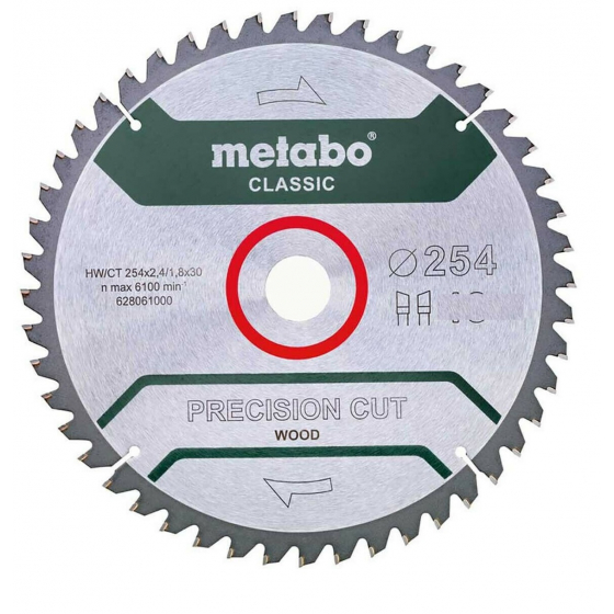 Metabo Lame de Scie Circulaire ø254x30x2.4 40Dts Bois Precision Cut Classic (628325000)