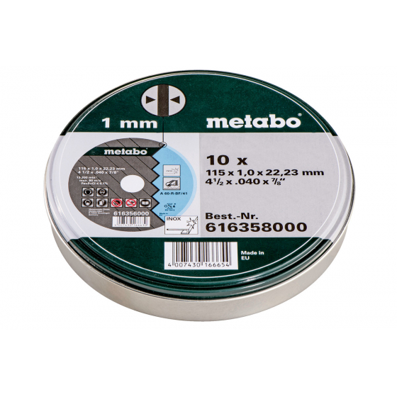 Metabo 10 Disques à tronçonner ø115x1.0mm Inox (616358000)
