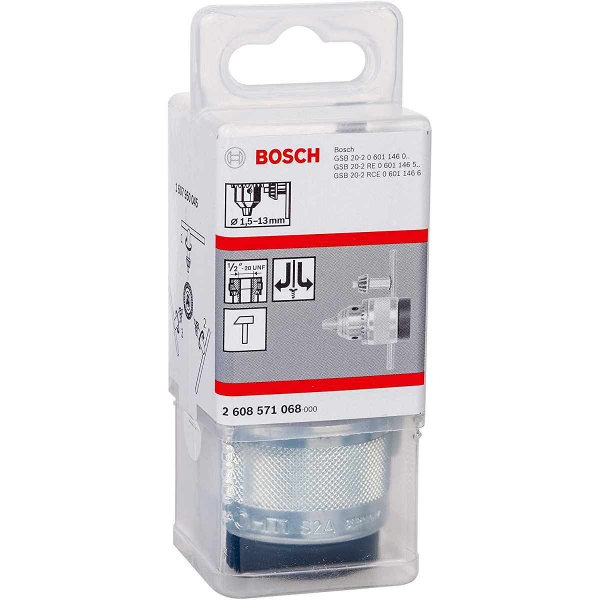 Mandrin à Clé Bosch 1608571056 - Capacité 3-16 Mm, Filetage 5/8 - 16, Pour Perceuse, Corps Acier, Clé Incluse