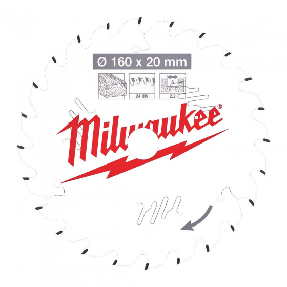 Milwaukee Lame de scie circulaire Bois Ø160x20x24Dts ATB (4932471290)