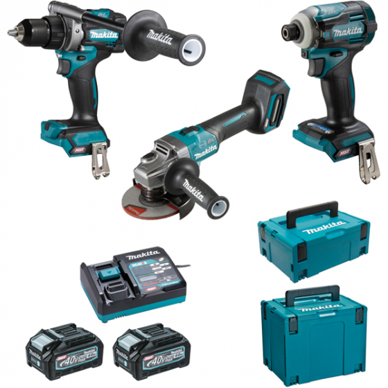 Makita DK0125G301 Ensemble de 3 machines 40 V max Li-Ion 2x4.0Ah XGT DF001G + GA005G + TD001G)