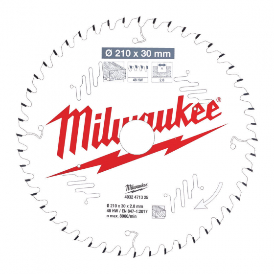 Milwaukee Lame de scie circulaire Bois Ø210x30x48Dts ATB (4932471325)