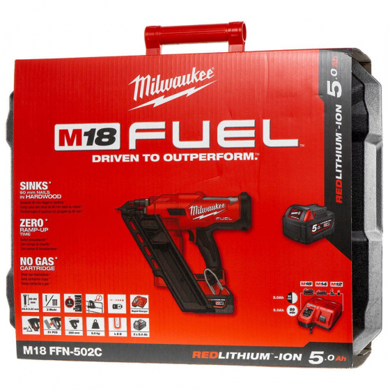 Milwaukee M18 FFN-502CA Cloueur de Charpente M18 Fuel 2x5.0Ah + 20 000 clous (4933479083) Milwaukee M18 FFN-502CA Cloueur de Charpente M18 Fuel 2x5.0Ah + 20 000 clous (4933479083)