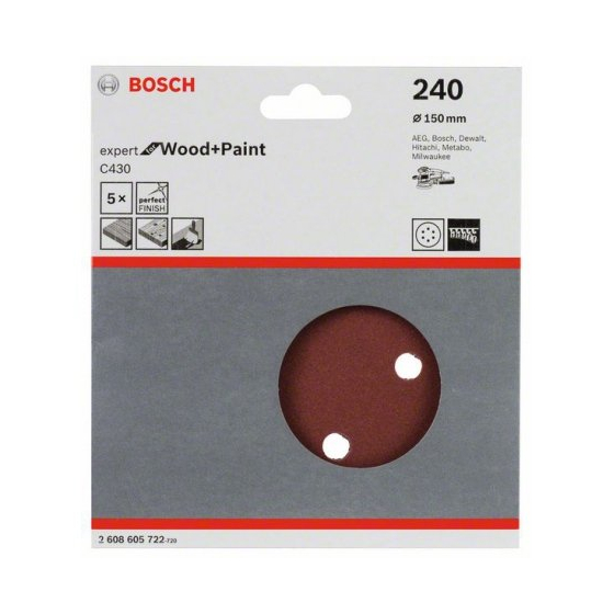 Bosch Pack de 5 Abrasifs Velcro ø150mm 6 Trous C430 Expert for Wood and Paint