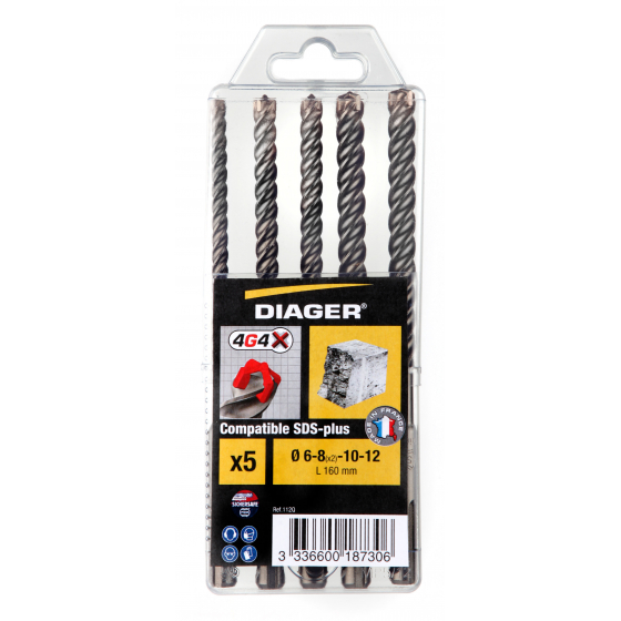 Diager Coffrets de x5 forets béton SDS-plus 4G4 (112Q)