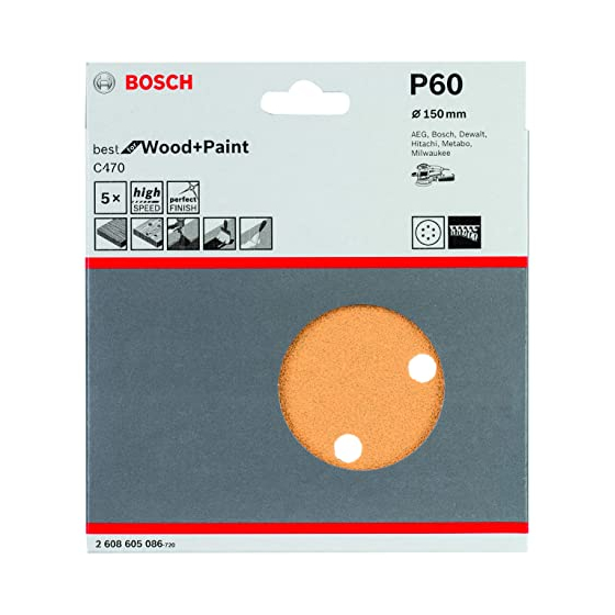 Bosch Pack de 5 Abrasifs C470 Velcro ø150mm 6 Trous Best for Wood and Paint
