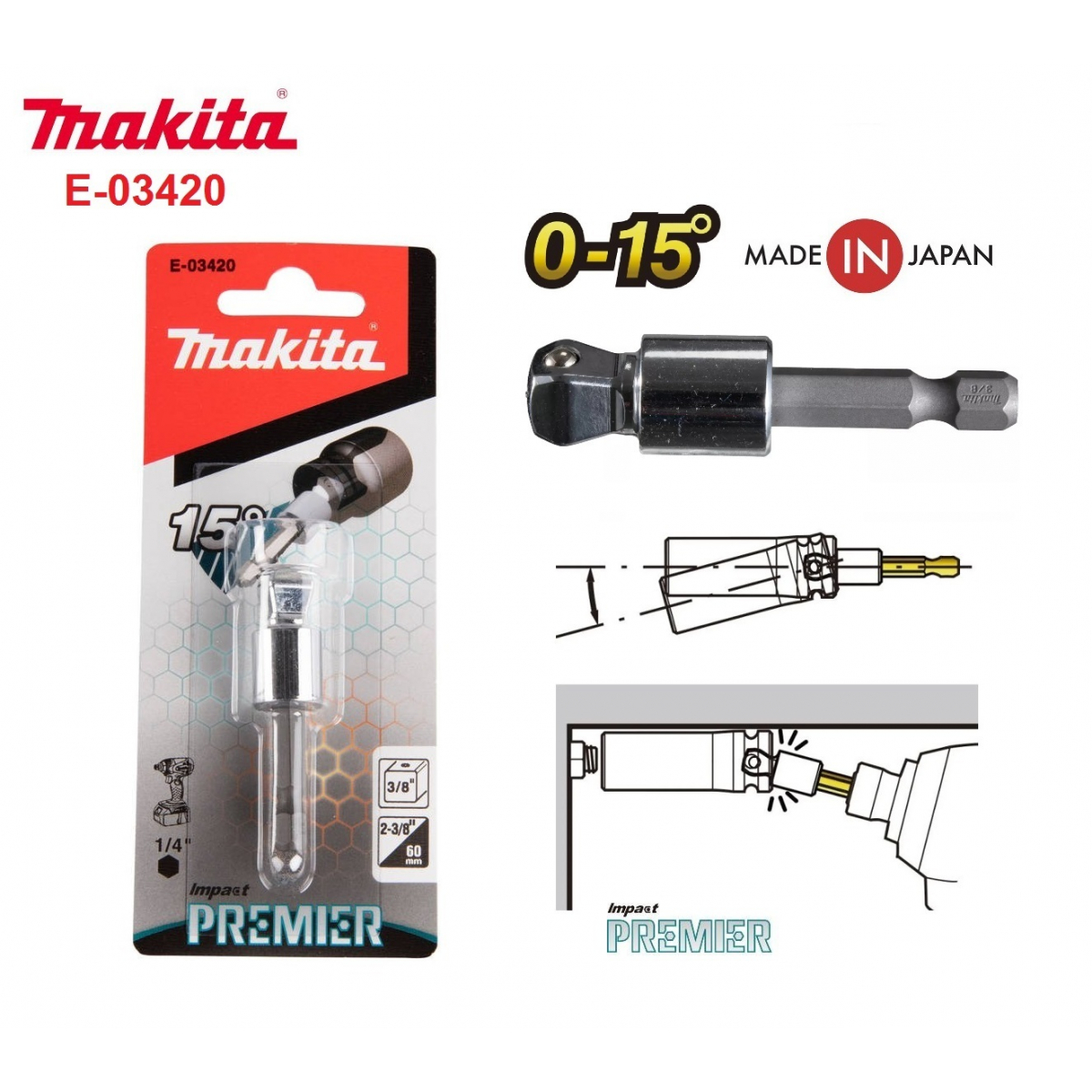 Porte embout magnétique Makita 6 pans 1/4 longueur 60 mm