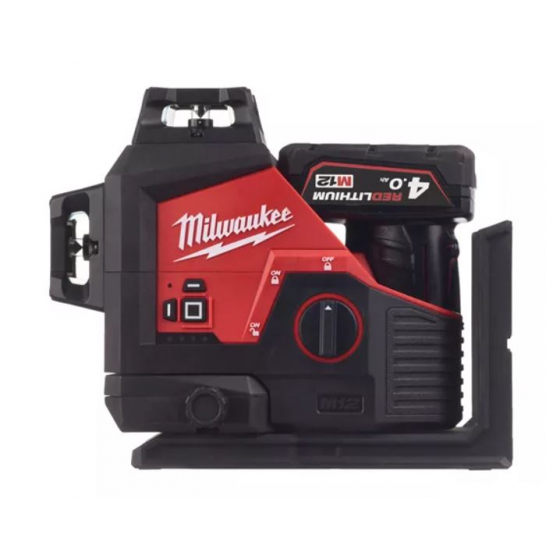 Milwaukee M12 3PLKIT-401P Laser Vert 3 Lignes 360° 1x4.0Ah + Trépied + Cellule + Coffret Packout (4933478960)