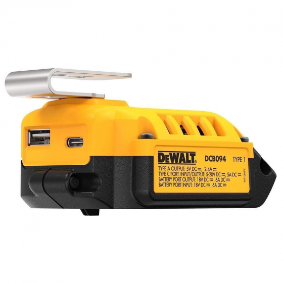DeWalt Adaptateur, Chargeur USB-A & USB-C pour batterie XR 18V et 54V DCB094K-QW DeWalt Adaptateur, Chargeur USB-A & USB-C pour batterie XR 18V et 54V DCB094K-QW