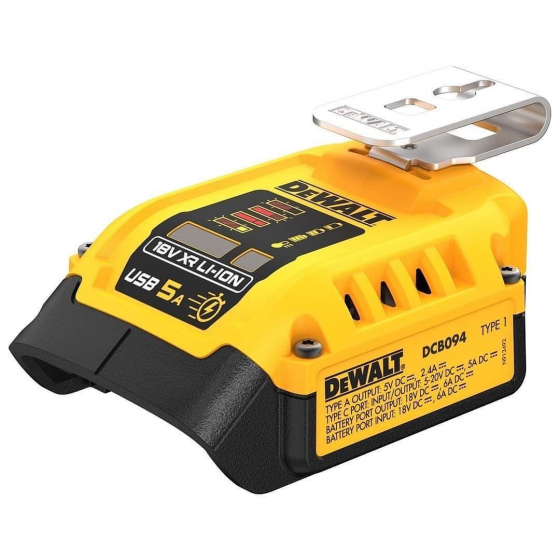 DeWalt Adaptateur, Chargeur USB-A & USB-C pour batterie XR 18V et 54V DCB094K-QW DeWalt Adaptateur, Chargeur USB-A & USB-C pour batterie XR 18V et 54V DCB094K-QW