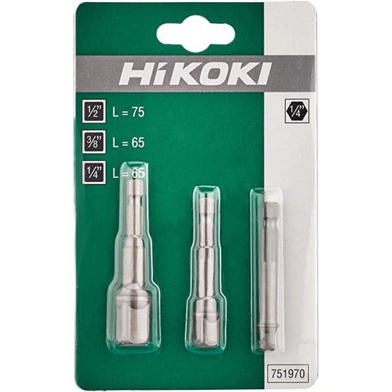 Hikoki Set de 3 adaptateurs avec bille 1/4" pour visseuse à chocs (751970) Hikoki Set de 3 adaptateurs avec bille 1/4" pour visseuse à chocs (751970)