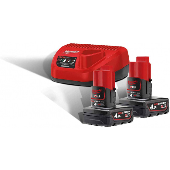 Milwaukee Pack M12 NRG-402 avec 2 Batteries M12B4 12V 4.0Ah et Chargeur C12C (4933459211)