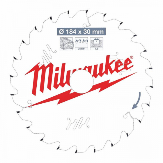 Milwaukee Lame de scie circulaire Bois Ø184x30x24Dts ATB (4932471297)