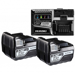 Hikoki Pack de 2 Batteries BSL1850C 18V 5.0Ah compacte et 1 Chargeur rapide UC18YSL3