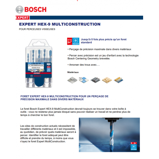 Bosch lot de x3 forets multi-matériaux polyvalents HEX-9 Ø5-6-8 (2608900584)