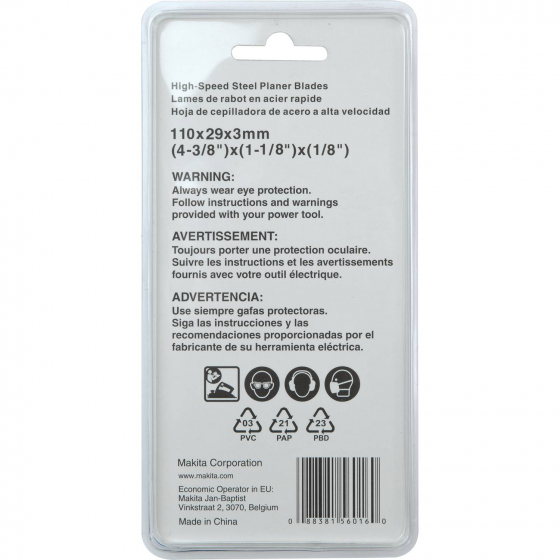 Makita Jeu de fers 110 mm en acier rapide pour rabots 1912B, 1911B (D-71211) Makita Jeu de fers 110 mm en acier rapide pour rabots 1912B, 1911B (D-71211)