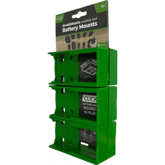 StealthMounts Supports de batterie Festool 18v 6-pack VERT BM-FT18-GRN-6