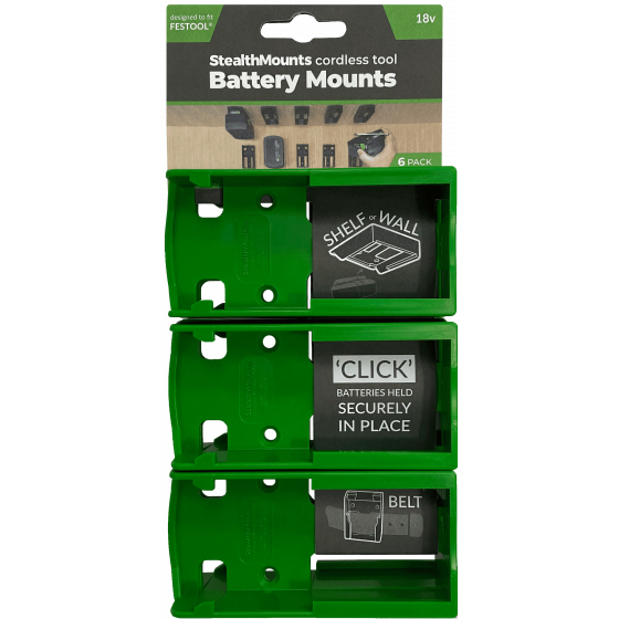 StealthMounts Supports de batterie Festool 18v 6-pack VERT BM-FT18-GRN-6