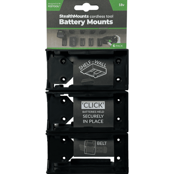 StealthMounts Supports de batterie Festool 18v 6-pack NOIR BM-FT18-BLK-6