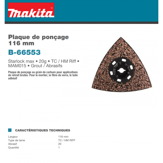 Makita B-66553 Plateau de ponçage carbure Starlock Max (116mm- 20g) Makita B-66553 Plateau de ponçage carbure Starlock Max (116mm- 20g)
