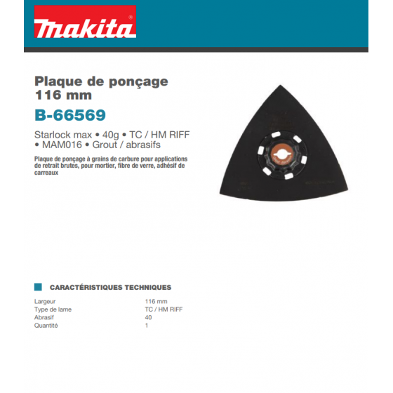 Makita B-66569 Plateau de ponçage carbure Starlock Max (116mm- 40g)