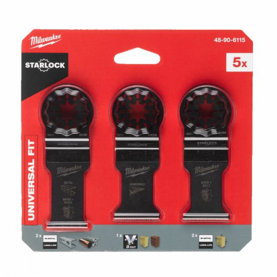Milwaukee Set de 5 Lames bois et métal pour outil multifonction STARLOCK (48906115)