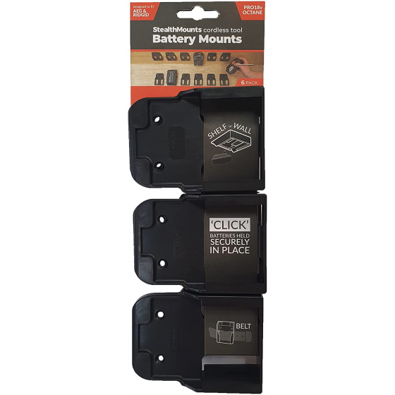 StealthMounts Supports de batteries AEG & Ridgid 18v 6-pack NOIR BM-RG18-BLK-6