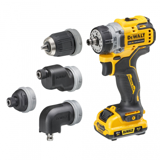 Dewalt DCD703L2T-QW Perceuse, Visseuse compacte multi-têtes 5 en 1 12V XR Brushless 2x3.0Ah