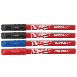 Milwaukee x4 Marqueurs INKZALL Noir, Bleu et Rouge pointe Extra Fine (48223165)