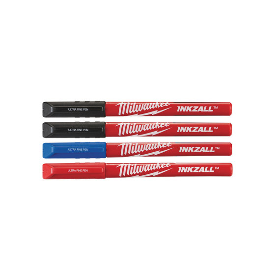 Milwaukee x4 Marqueurs INKZALL Noir, Bleu et Rouge pointe Extra Fine (48223165)