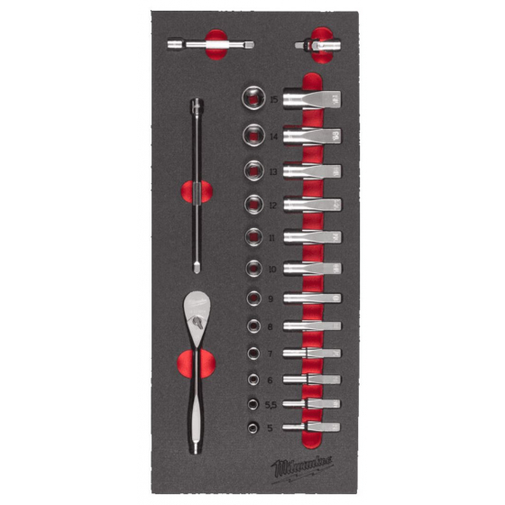 Milwaukee Jeu de clés à cliquet de 1/4" avec module mousse pour servante d'atelier (4932479824) Milwaukee Jeu de clés à cliquet de 1/4" avec module mousse pour servante d'atelier (4932479824)