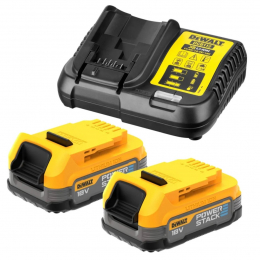 DeWalt Pack de 2 batteries DCBP034 18V POWERSTACK 1.7Ah Li-ion et chargeur DCB115 (DCB115E2-QW)