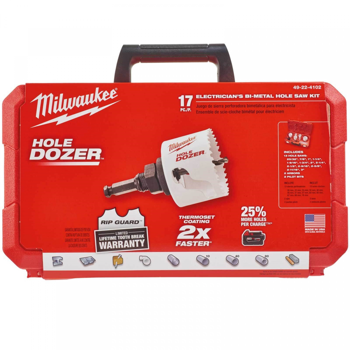 Coffret de 10 scies cloches bi-métal HOLE DOZER Milwaukee 49224201