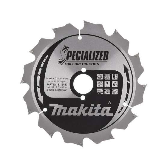 Makita B-33554 Lame Carbure Bois ø190x30x2.6mm 12dts ''Specialized''