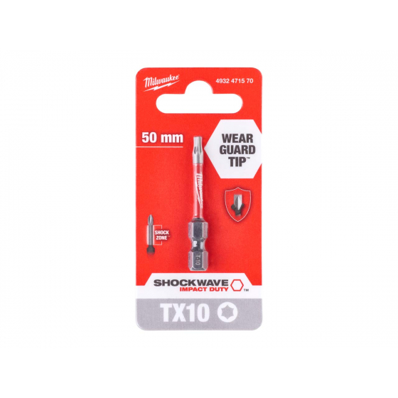 Milwaukee x1 Embout Torx 10 de Vissage Shockwave 50mm (4932471570)