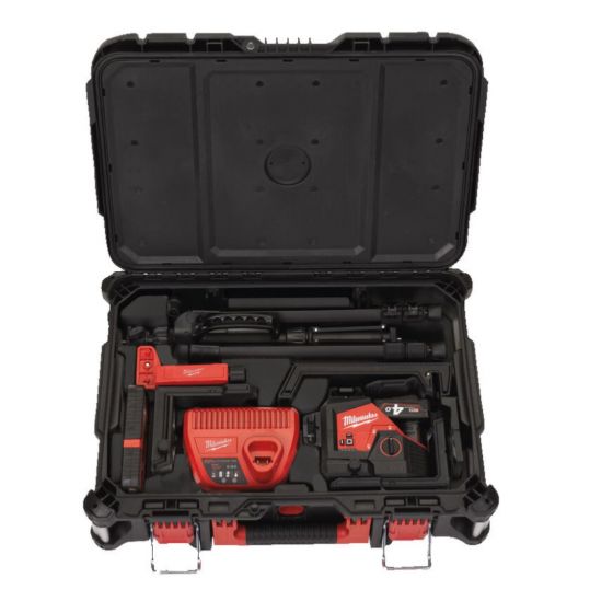 Milwaukee M12 3PLKIT-401P Laser Vert 3 Lignes 360° 1x4.0Ah + Trépied + Cellule + Coffret Packout (4933478960)