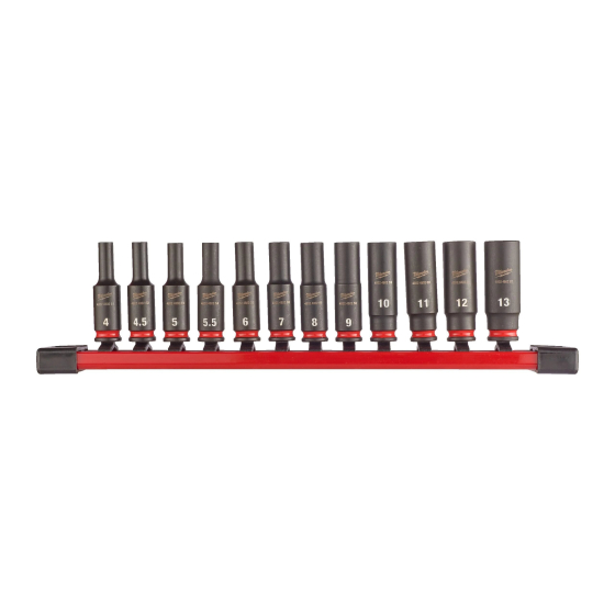 Milwaukee Set de 12 Douilles longues Shockwave Impact Duty 1/4" avec support pour Boulonneuse (4932480453)