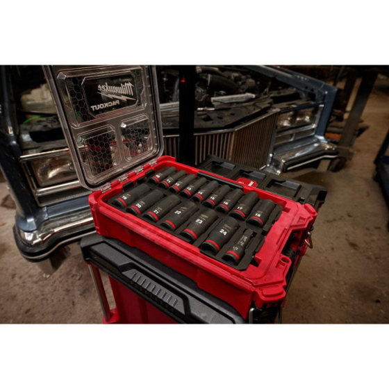 Milwaukee Coffret de 16 douilles 1/2" longue Shockwave avec coffret PACKOUT (4932480943)