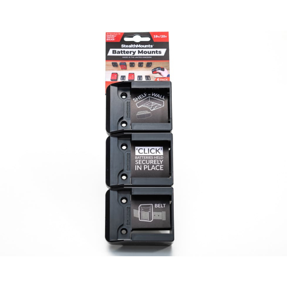 StealthMounts Supports de batteries Einhell, Ozito, Bauer 18V/20V 6-pack NOIR BM-EO18-BLK-6