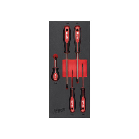 Milwaukee Jeu de x5 tournevis Cruciforme avec module mousse pour servante d'atelier (4932492393)