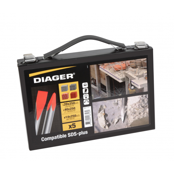 Diager Mallette Démolition Pics & Burins SDS+ 111C