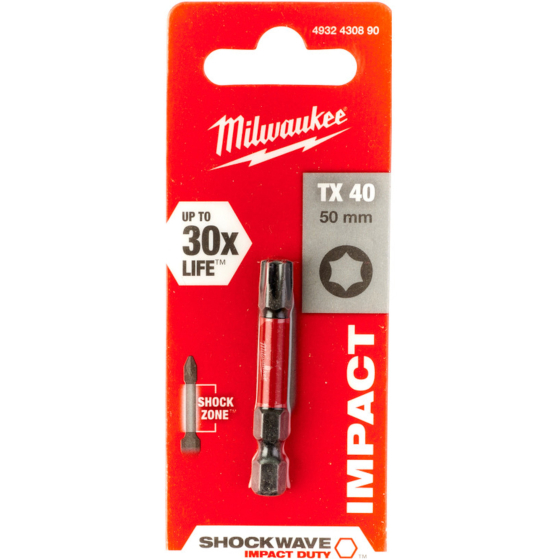 Milwaukee x1 Embout Torx 40 de Vissage Shockwave 50mm (4932430890)