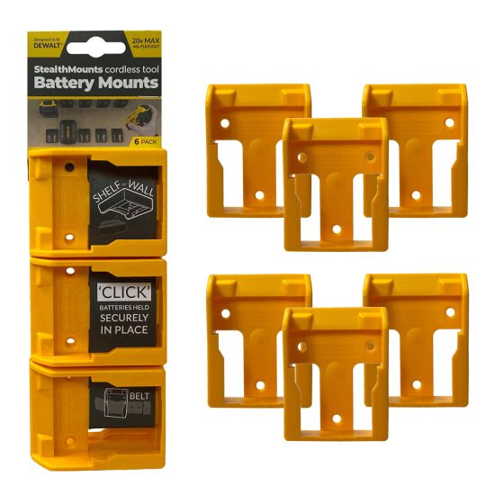 StealthMounts Supports de batteries DeWalt 18V & 54V 6-pack JAUNE BM-DW20-YLW-6