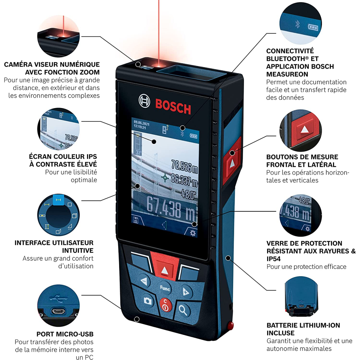 Bosch GLM 150-27 C Professional Télémètre laser 150m bluetooth avec  batterie Li-ion (0601072Z00)