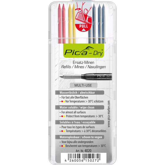 Pica DRY mines de rechange graphite, rouge et jaune 4020